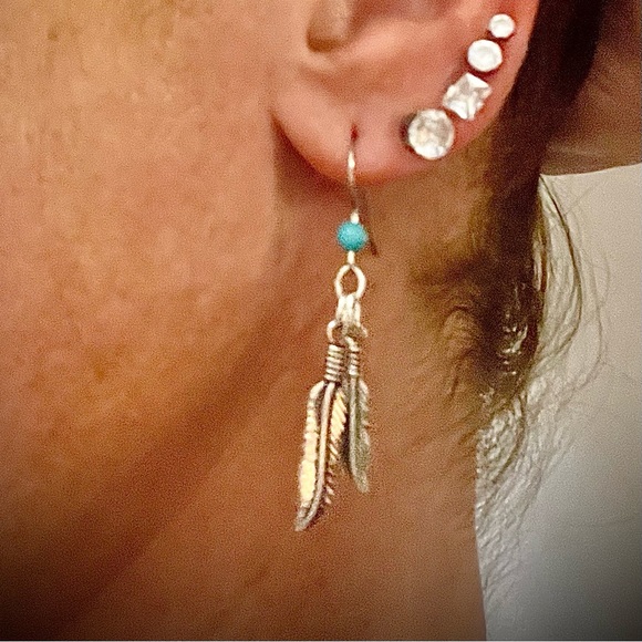 Silver & Turquoise Dangly Feather Earrings (worn once)! - Picture 5 of 6